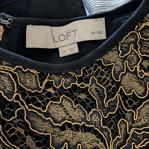 LOFT Gold Yoke Sheath Black Cocktail Dress - Picture 7 of 8